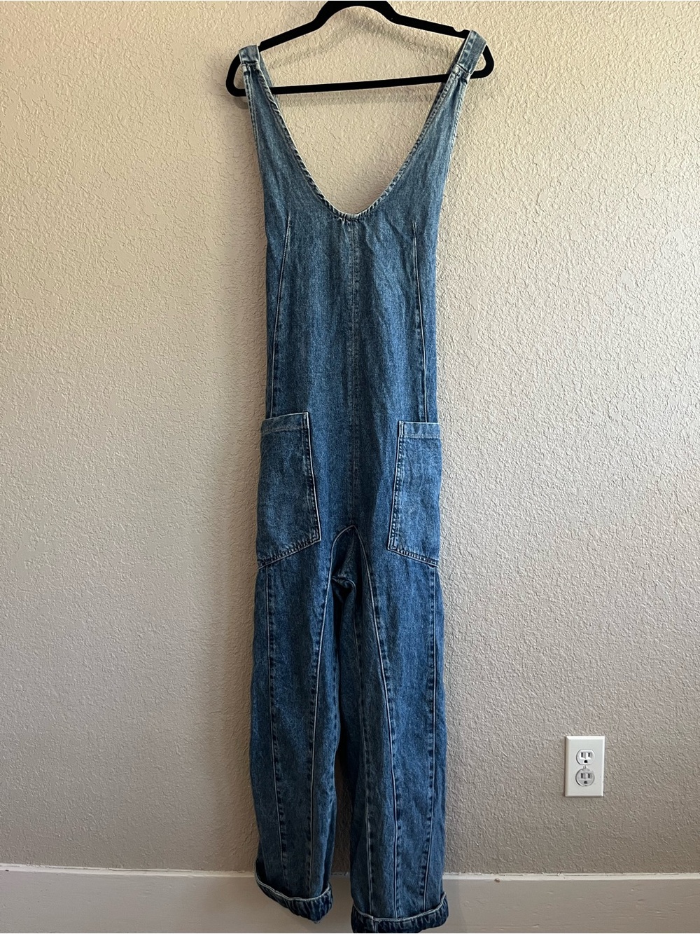 Free People We The Free High Roller Oversized Denim Jumpsuit Medium Wash Small - Picture 3 of 12